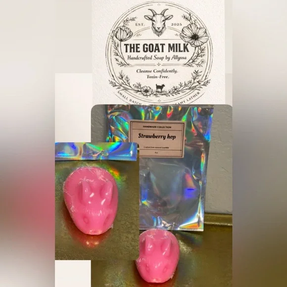 Handcrafted GoatMilk Strawberry Pink Bunny Soap - Picture 1 of 4